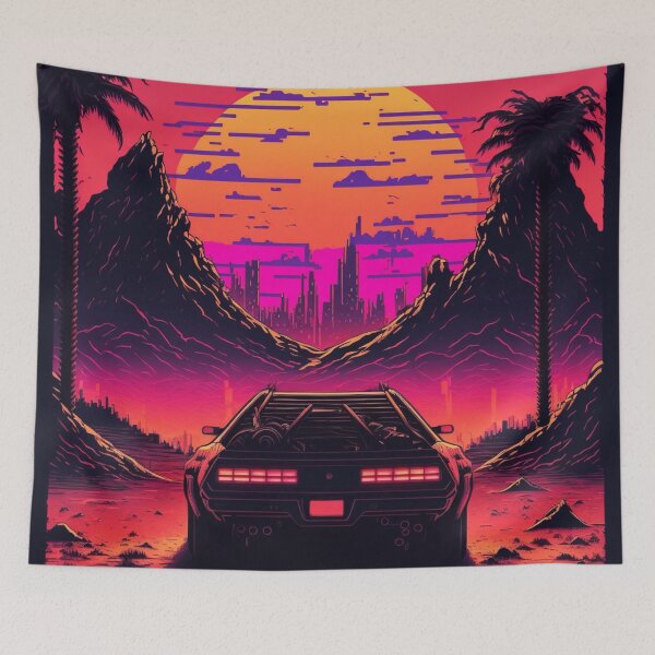 Item preview, Synthwave Sun DeLorean designed and sold by Nightarcade.