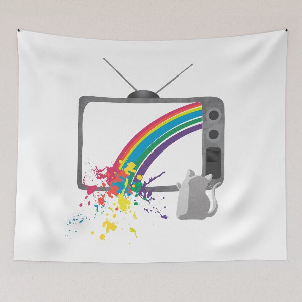 Item preview, Cat and the old TV transmitting Rainbow designed and sold by Vesna-designs.