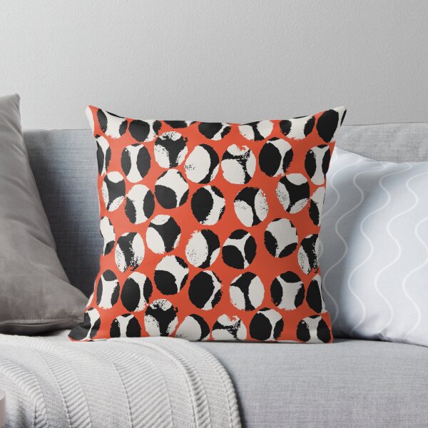 BEETLES AND STONES, modern design in orange red, black, cream Throw Pillow