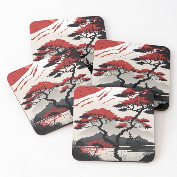 Item preview, Japanese Landscape, red and white vector art designed and sold by Kenneth Heiss.