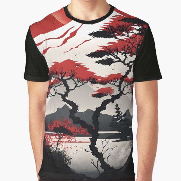 Item preview, Paisaje japonés, arte vectorial rojo y blanco designed and sold by Kenneth Heiss.