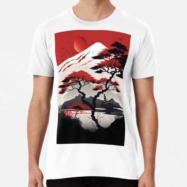Item preview, Japanese Landscape, red and white vector art designed and sold by Kenneth Heiss.
