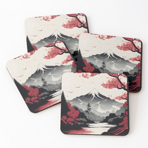 Item preview, Japanese Landscape, red and white vector art designed and sold by Kenneth Heiss.