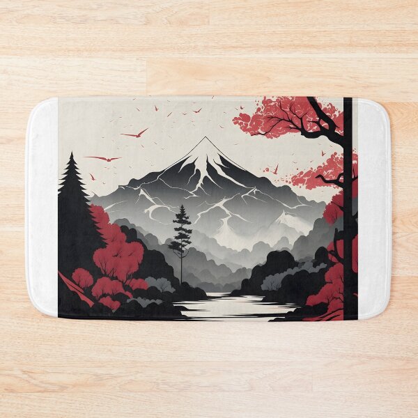 Item preview, Japanese Landscape, red and white vector art designed and sold by Kenneth Heiss.
