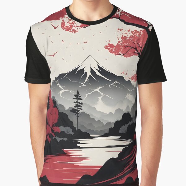 Item preview, Paisaje japonés, arte vectorial rojo y blanco designed and sold by Kenneth Heiss.