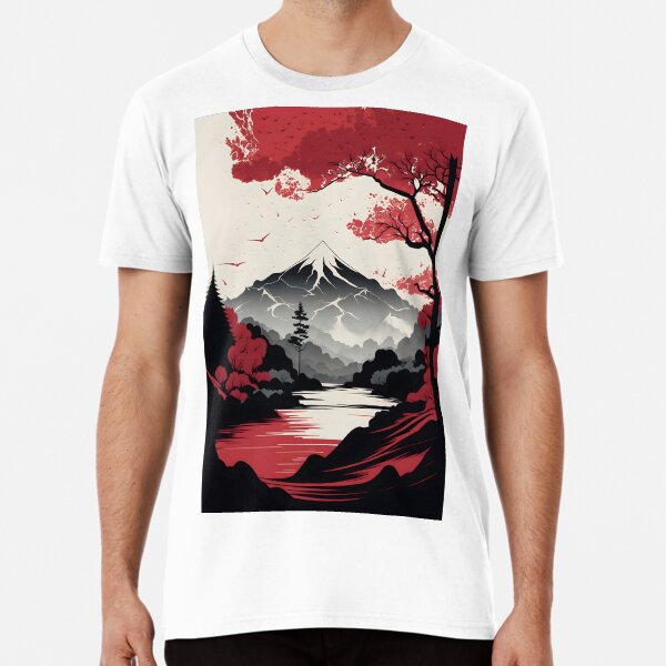 Item preview, Japanese Landscape, red and white vector art designed and sold by Kenneth Heiss.