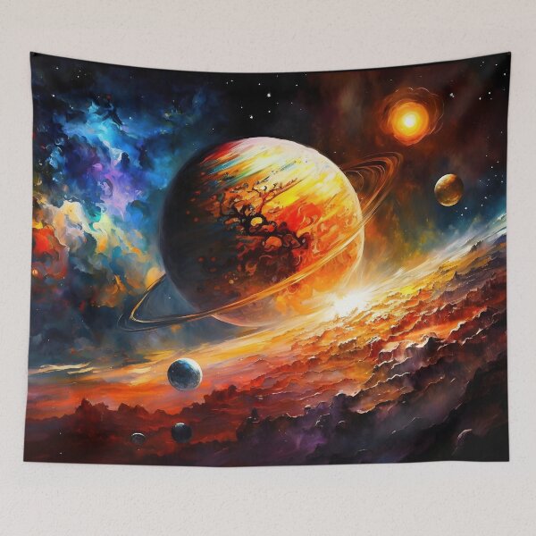 Aperçu de l'œuvre Galaxie spatiale - Système solaire - Planètes vibrantes - Inspiré de Leonid Afremov créée et vendue par Viperzx.