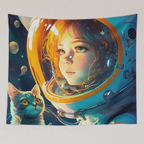Item preview, Girl & Сat in Space Fantastic Anime Retro 70s designed and sold by AIWanderer.