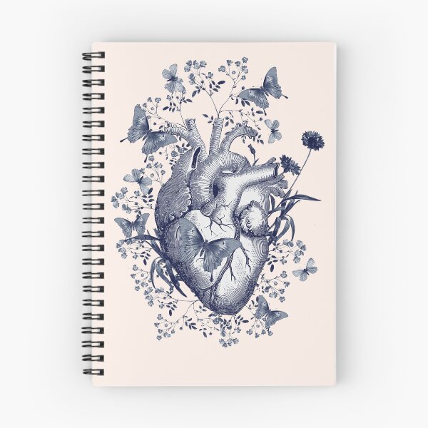 Item preview, Blue navy, Floral and butterflies with Human Heart in love, vintage effect watercolor pink  flowers, Heart, anatomical Human heart designed and sold by Collagedream.