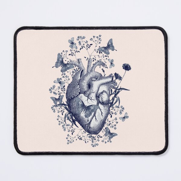 Item preview, Blue navy, Floral and butterflies with Human Heart in love, vintage effect watercolor pink flowers, Heart, anatomical Human heart designed and sold by Collagedream.