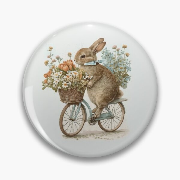 Item preview, Cottagecore Style Bunny Rabbit On a Bicycle With Flowers designed and sold by TheLovelyWild.