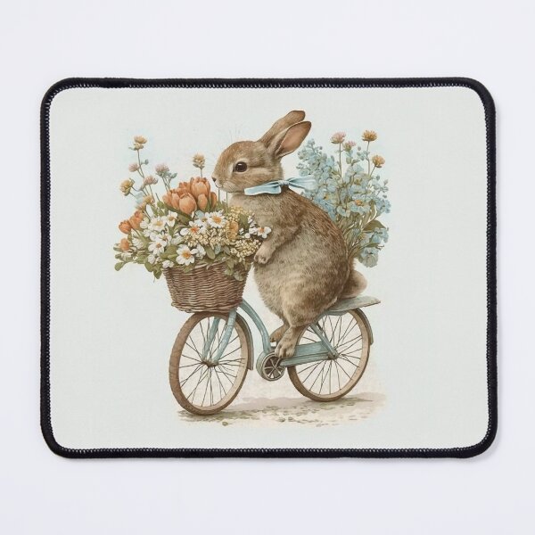 Item preview, Cottagecore Style Bunny Rabbit On a Bicycle With Flowers designed and sold by TheLovelyWild.