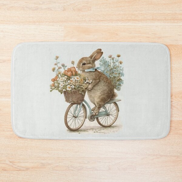 Aperçu de l'œuvre Lapin de style Cottagecore sur un vélo avec des fleurs créée et vendue par TheLovelyWild.