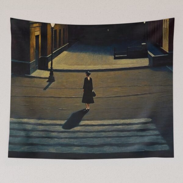 Item preview, Girl on dark street, vintage art designed and sold by Lonesomefolk.