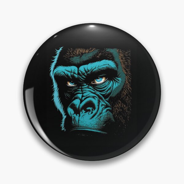 Aperçu de l'œuvre un logo de visage de gorille, dessin animé, art isométrique, grand oeil bleu, politique, puissant, écrasant créée et vendue par YSNDESIGN.
