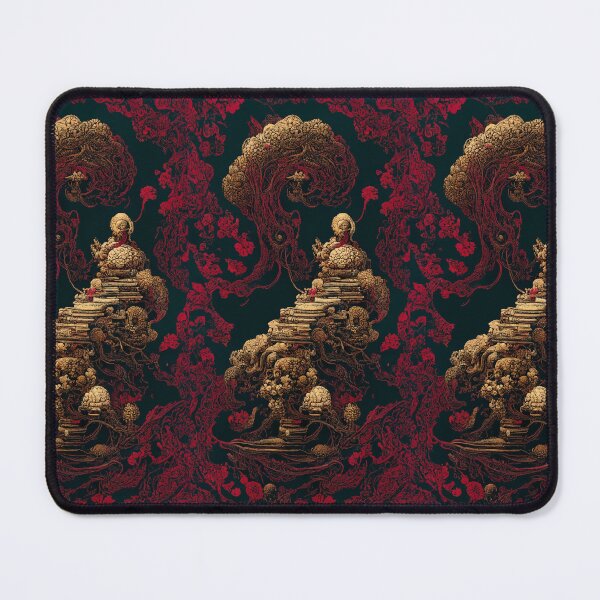Item preview, Elaborate Dark Red Ink Illustration Featuring Tarot Card, Buddha Statue, and Mandelbulb Fractal designed and sold by kfir marco.