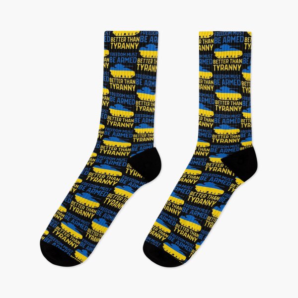 Item preview, Ukraine Support - Freedom Must Be Armed Better Than Tyranny - Blue and Yellow Text and Tank on Black - Ukrainian Flag  designed and sold by GodsFlagFandom.