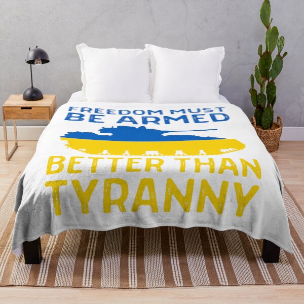 Item preview, Ukraine Support - Freedom Must Be Armed Better Than Tyranny - Blue and Yellow Text and Tank on White - Ukrainian Flag designed and sold by GodsFlagFandom.
