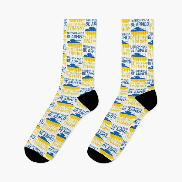 Item preview, Ukraine Support - Freedom Must Be Armed Better Than Tyranny - Blue and Yellow Text and Tank on White - Ukrainian Flag  designed and sold by GodsFlagFandom.