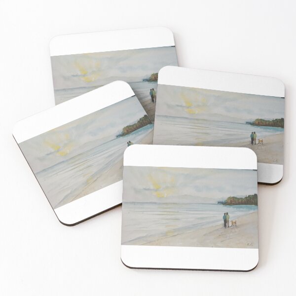 Item preview, Beach walk in the sunrise designed and sold by watercolorsLiz.