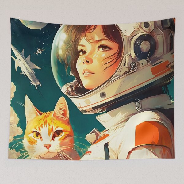Item preview, Girl & Сat in Space Fantastic Retro 70s designed and sold by AIWanderer.