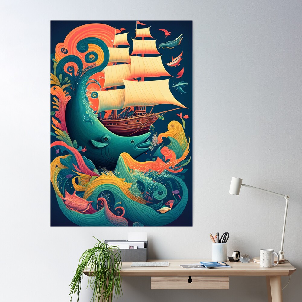 Vivid Whale Sail ship Colors Nautical Adventure, Surrealism Art, Decor,  Ocean Poster for Sale by Shaka-Surf-Tees