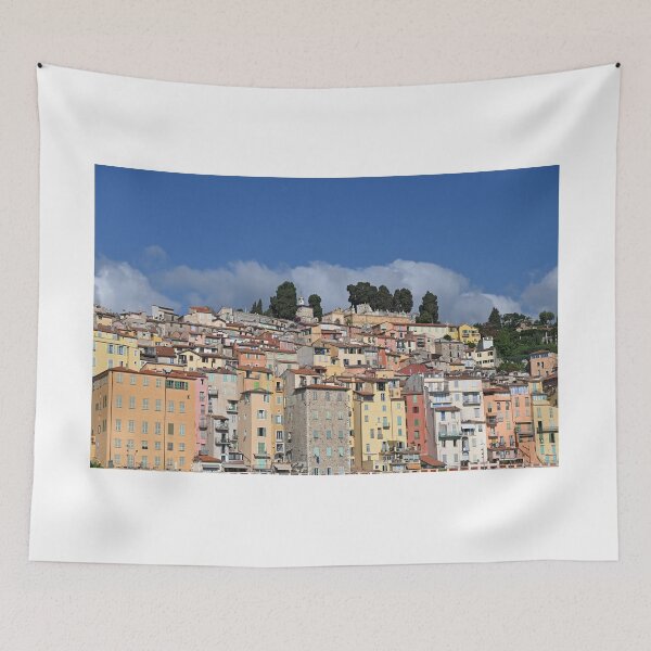Item preview, Colorful old buildings in Menton France summer season designed and sold by goceris.