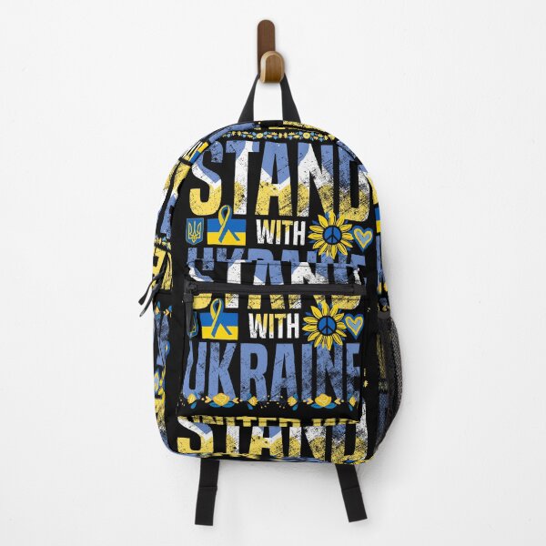 Item preview, Ukraine Support Ribbon - United We Stand With Ukraine Sunflower - Yellow and Blue Text Shield and Trident on Black - Ukrainian Heart Flag designed and sold by GodsFlagFandom.