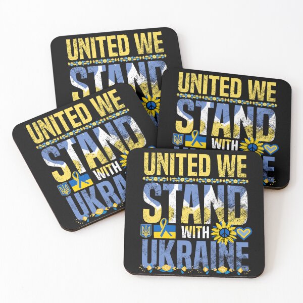Item preview, Ukraine Support Ribbon - United We Stand With Ukraine Sunflower - Yellow and Blue Text Shield and Trident on Black - Ukrainian Heart Flag designed and sold by GodsFlagFandom.