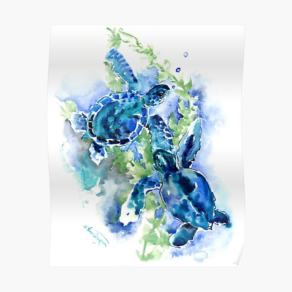 Sea Turtles Turquoise BLue design Poster