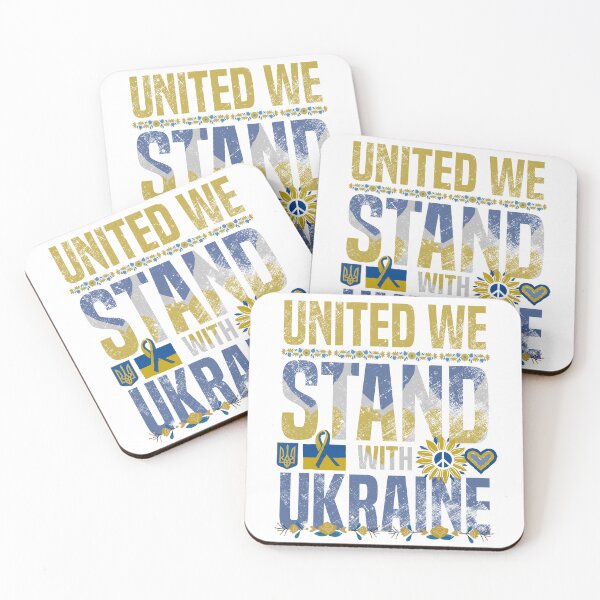 Item preview, Ukraine Support Ribbon - United We Stand With Ukraine Sunflower - Yellow and Blue Text Shield and Trident on White - Ukrainian Heart Flag designed and sold by GodsFlagFandom.