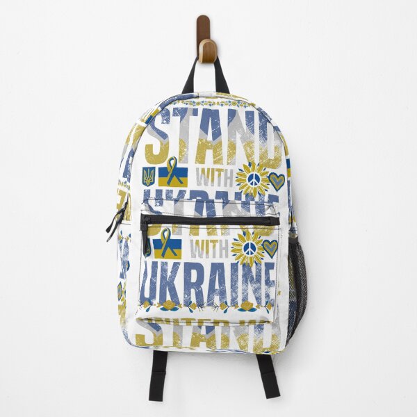 Item preview, Ukraine Support Ribbon - United We Stand With Ukraine Sunflower - Yellow and Blue Text Shield and Trident on White - Ukrainian Heart Flag designed and sold by GodsFlagFandom.