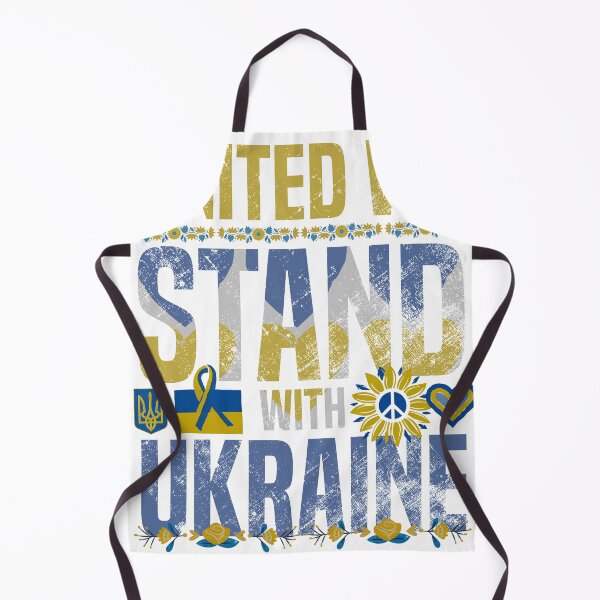 Item preview, Ukraine Support Ribbon - United We Stand With Ukraine Sunflower - Yellow and Blue Text Shield and Trident on White - Ukrainian Heart Flag designed and sold by GodsFlagFandom.