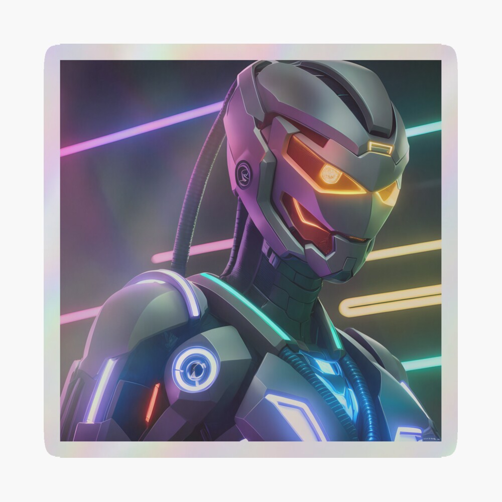 Futurist Robot Cyborg Gray Neon Colors Robot - Cyberpunk Collection