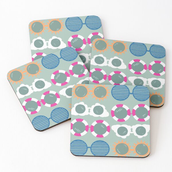 Item preview, Cool beachy sunshades in blue, pink, and tangerine on sage designed and sold by katerosestudios.