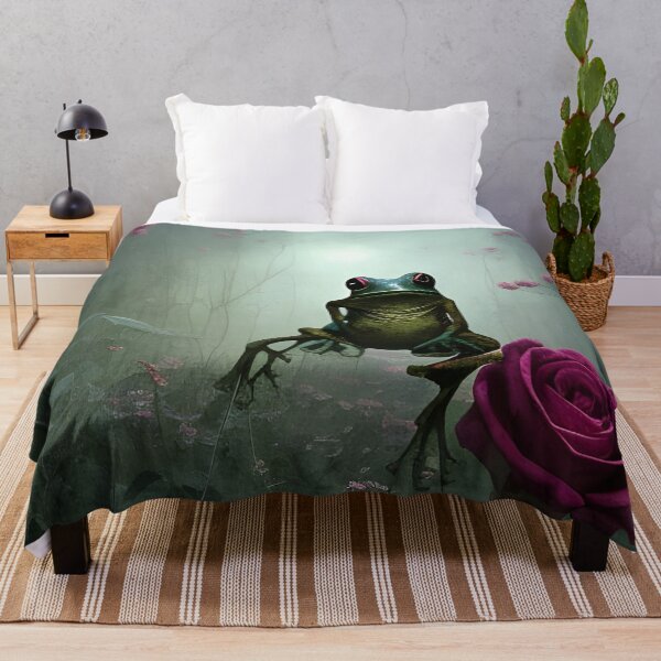 Item preview, Stylistic Scene of a Jumping Frog With Red Roses secret designed and sold by Ink Art Design.