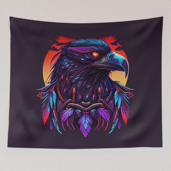 Item preview, Retro Hawk - Synthwave Raven Eagle designed and sold by Odd World.