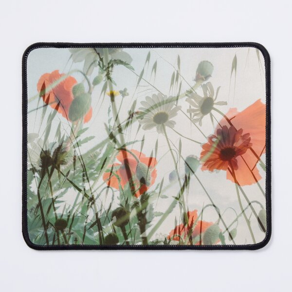 Item preview, Spring flower field in Provence with poppies, double exposure, green, red and white designed and sold by botanikdesign.