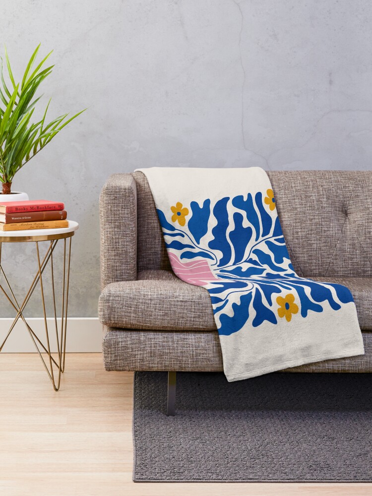 Summer Bloom Electric Blue Leaves Golden Poppies Throw Blanket for Sale by karanwashere Redbubble