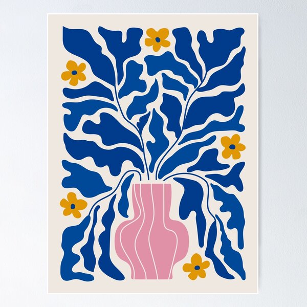 Vista previa del artículo con la obra «Floración de verano: hojas de color azul eléctrico y amapolas doradas», diseñado y vendido por karanwashere.