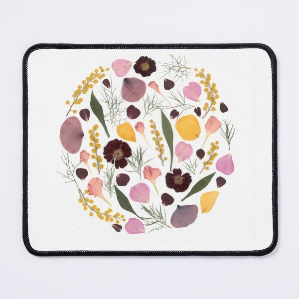 Item preview, Pressed flower cirle with red, pink, red and yellow flowers, mimosa, rose, poppy.  designed and sold by botanikdesign.