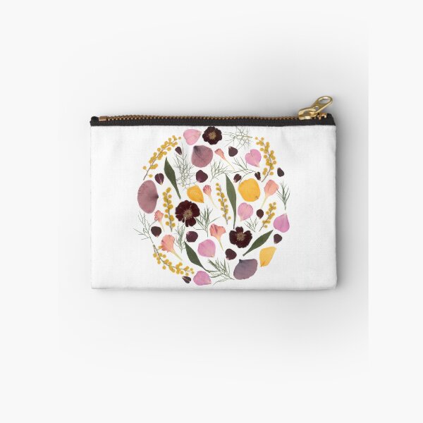 Item preview, Pressed flower cirle with red, pink, red and yellow flowers, mimosa, rose, poppy.  designed and sold by botanikdesign.