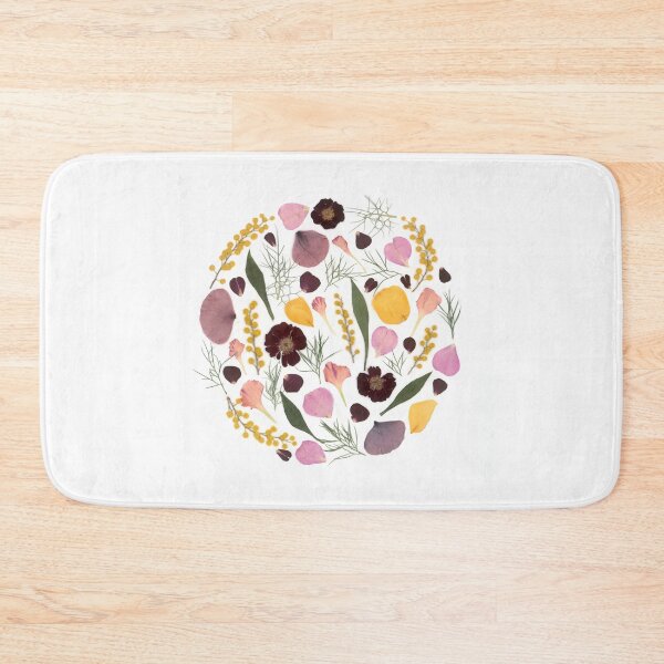 Item preview, Pressed flower cirle with red, pink, red and yellow flowers, mimosa, rose, poppy.  designed and sold by botanikdesign.