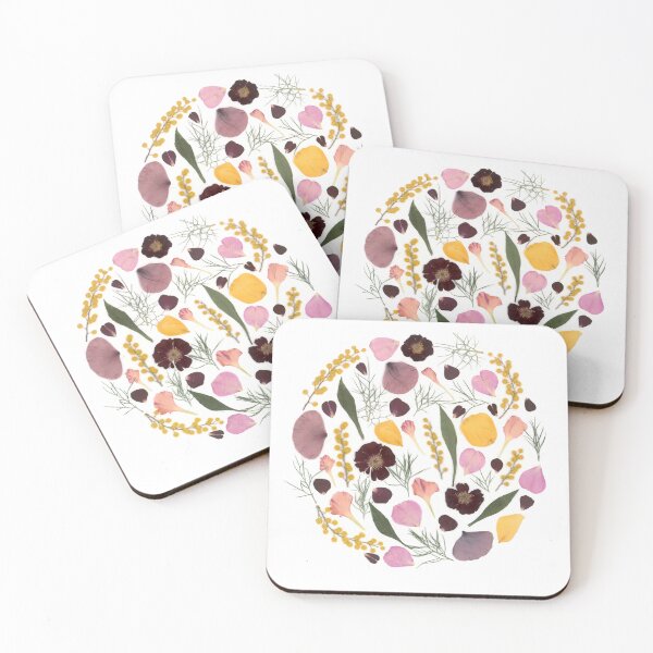 Item preview, Pressed flower cirle with red, pink, red and yellow flowers, mimosa, rose, poppy.  designed and sold by botanikdesign.