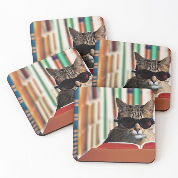 Item preview, cat in library wearing sunglasses designed and sold by JuliVogel.