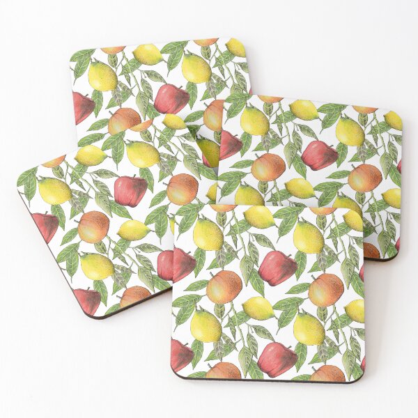 Item preview, Fruit and Leaves Pattern . Seamless Modern Design, lemon, tangerine, apple designed and sold by Atrinheart.