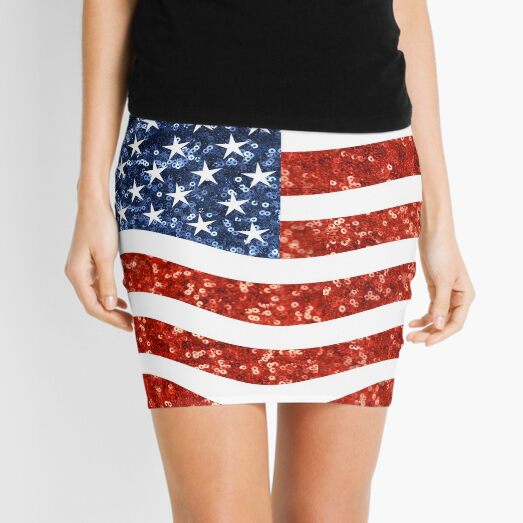 glitter print american flag Mini Skirt