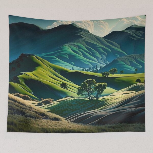 Aperçu de l'œuvre Majestic Slopes - Rolling Hills - Nature Landscape Digital Art Collection créée et vendue par artbankai.