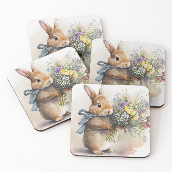 Item preview, Easter Bunny with Bouquet of Flowers Watercolor Painting - Beautiful Easter Greeting Card Design designed and sold by PixelView Media.