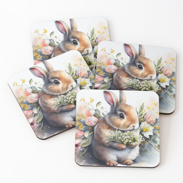 Item preview, Beautiful Easter Greeting Card Design - Easter Bunny with Bouquet of Flowers Watercolor Painting designed and sold by PixelView Media.